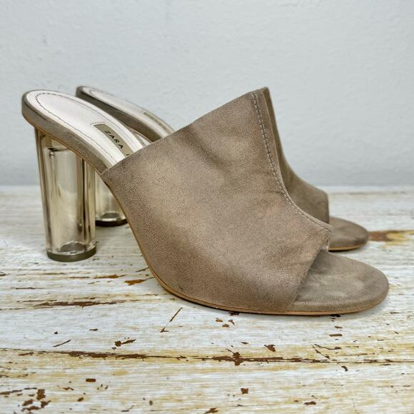 Zara Basic Collection Beige Vegan Clear Heeled Mules 7.5 - Picture 4 of 13
